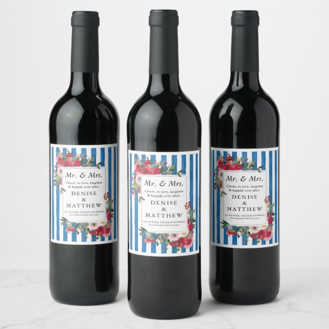 Rose sauvage et français Bleu Bleu Étiquette de vi (Bouteilles)