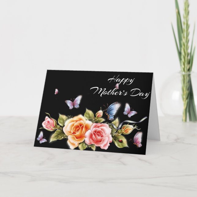 Rose & Schmetterlinge Glückwunschkarte für Mutter Karte (Vorderseite)