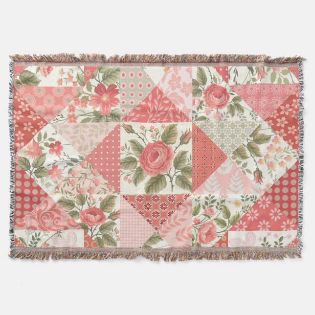 Rose Schmetterlinge Nahtlose Patchwork Decke (Vorderseite)