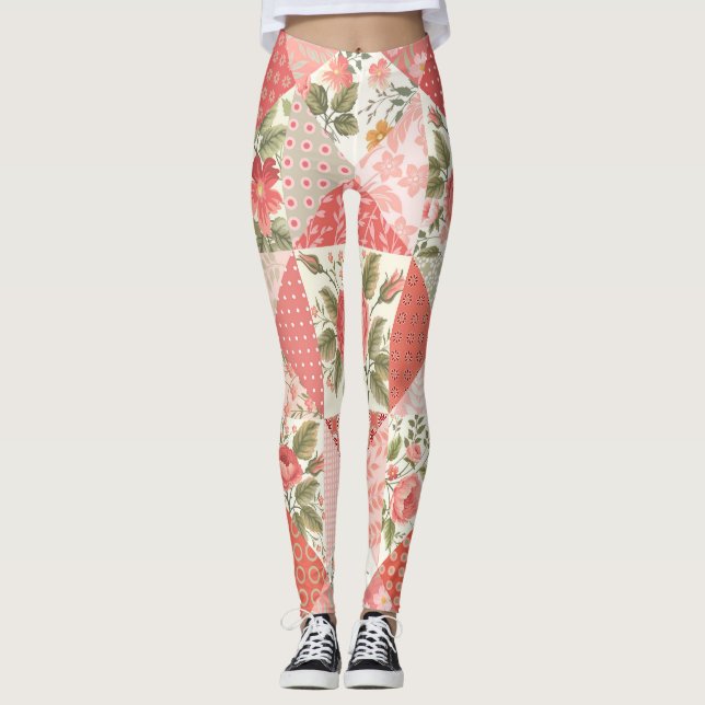 Rose Schmetterlinge Nahtlose Patchwork Leggings (Vorderseite)