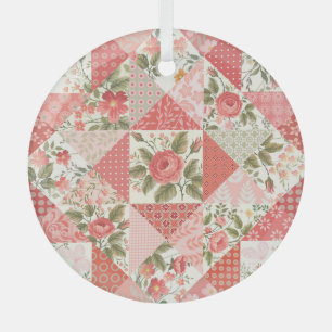 Rose Schmetterlinge Nahtlose Patchwork Ornament Aus Glas