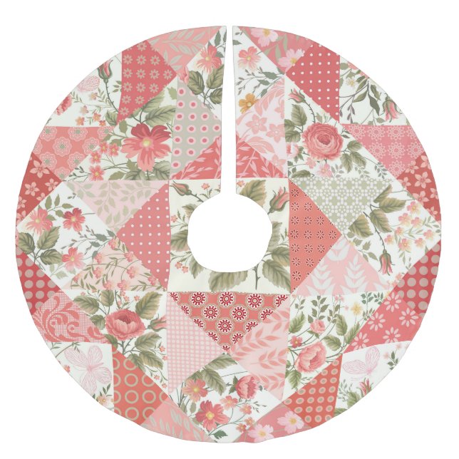 Rose Schmetterlinge Nahtlose Patchwork Polyester Weihnachtsbaumdecke (Vorderseite)