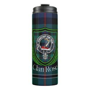 Rose schottischer Clan Tartan & Wappen Thermosbecher