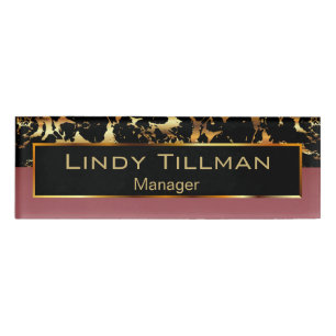 Rose-, Schwarz- und Goldmarmor 3 Namenschild