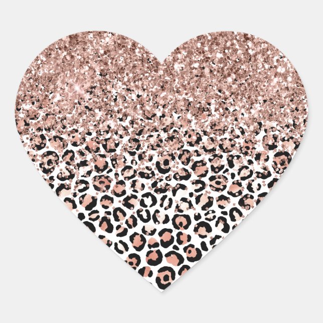 Rose Schwarz-weiß Leopard Glitzer Sparkor Herz-Aufkleber (Vorderseite)