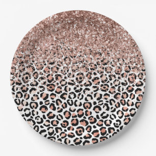 Rose Schwarz-weiß Leopard Glitzer Sparkor Pappteller