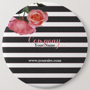Rose Schwarz-Weiß Streifen - Schaltfläche Button