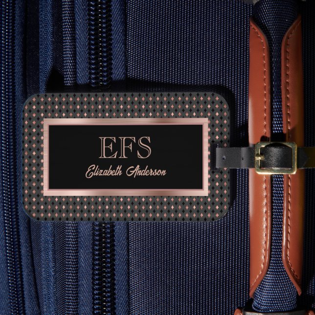 Rose  Schwarze und Coppery Imitate Gold Elegantes  Gepäckanhänger (Vorderseite Insitu 4)