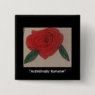 Rose, schwarzer Quadrat Button