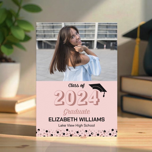 Rose Script Confetti Photo Pink Grad Faire-part (Créateur téléchargé)