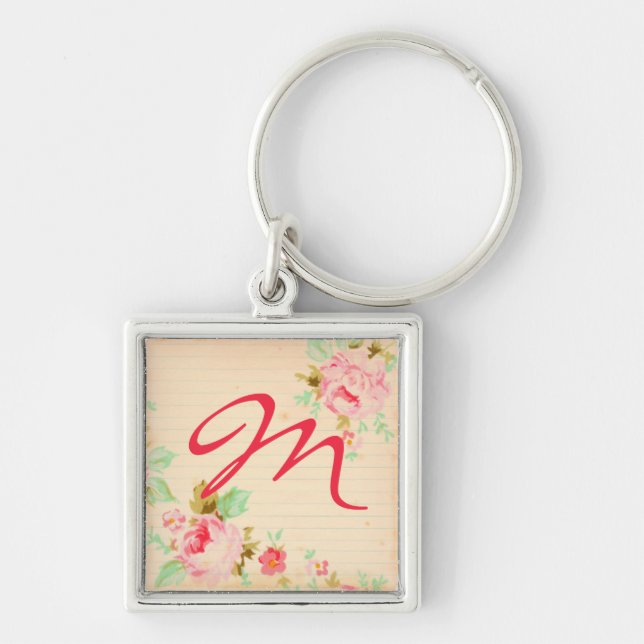 Rose Shabby Chic Farbe Monogramm Schlüsselkette Schlüsselanhänger (Vorne)