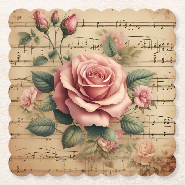Rose & Sheet Music Papier Untersetzer – Mehr Forme (Vorderseite)