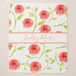 ROSE SHERPA BLANKET personalisiert WATERCOLOR Sherpadecke