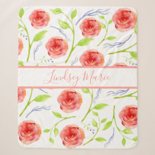 ROSE SHERPA BLANKET personalisiert WATERCOLOR Sherpadecke