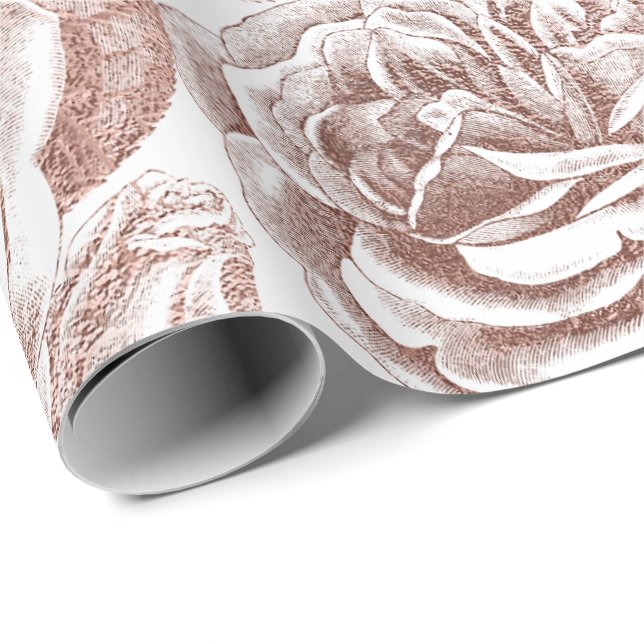 Rose Silbergraue, weiße Rosenrösche Geschenkpapier (Rolleneckpunkt)