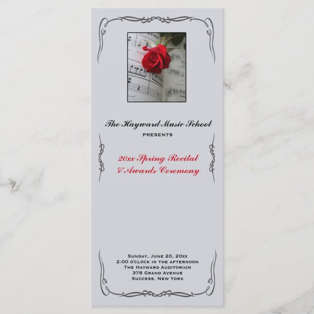 Rose sind das Rot-Musical-Erwägungsgrund-Programm Programm (Vorderseite)