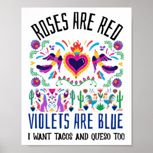 Rose sind rot mit niedlicher gemusterter mexikanis poster