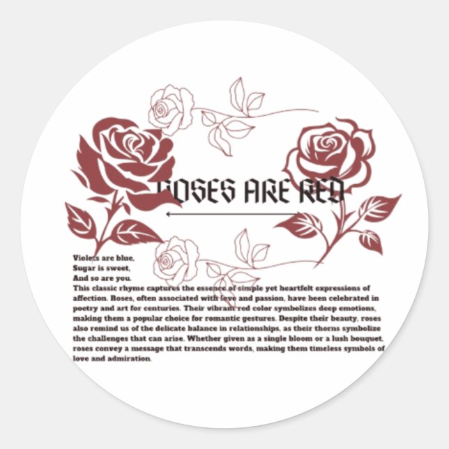 Rose sind rot runder aufkleber (Vorderseite)