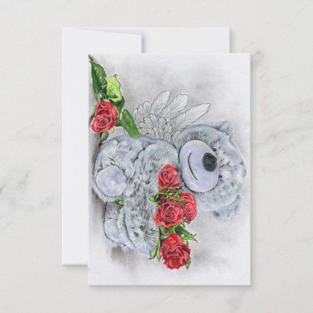 Rose sind rote Teddybärenkarte Einladung (Vorderseite)