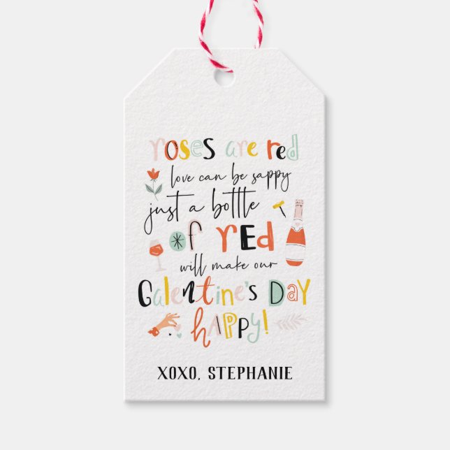 Rose sind Tag des Rotwein-Galentins Geschenkanhänger (Vorderseite)