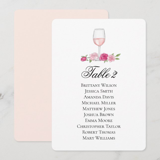 Rose Sitzplan. Wine Glass. Blumenhochzeit Einladung (Vorne/Hinten)