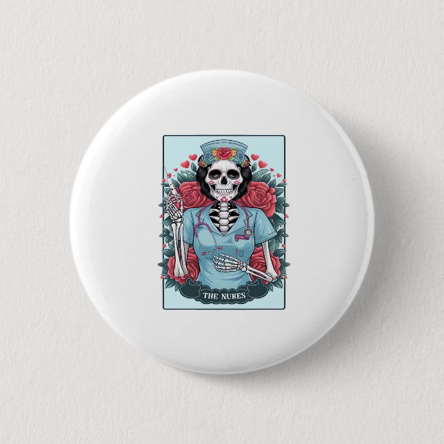 Rose Skeleton Nurse Tarot Card Halloween Es Button (Vorderseite)