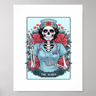Rose Skeleton Nurse Tarot Card Halloween Es Poster