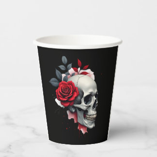 Rose Skeleton Skull Hand Red Flower Rose T-Shirt ( Pappbecher