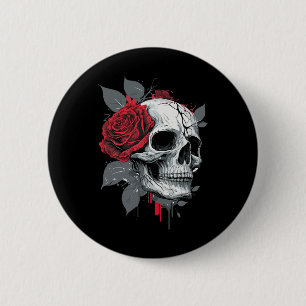Rose Skeleton Skull Hand Rote Blume Rose Button