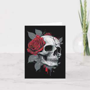 Rose Skeleton Skull Hand Rote Blume Rose Karte