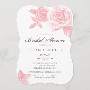 Rose Sketch Bridal Dusche Einladung in Rosa
