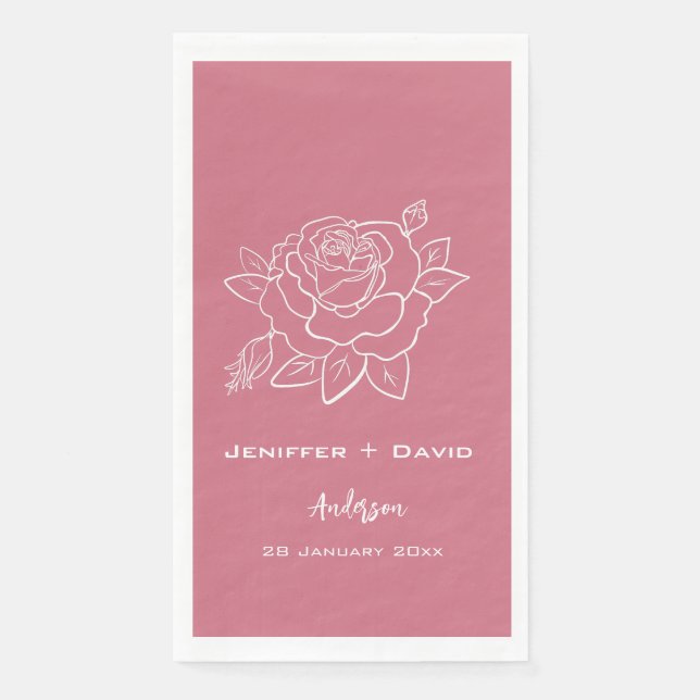 Rose Sketch Personalisierte Hochzeit/ Brautparty Serviette (Vorderseite)