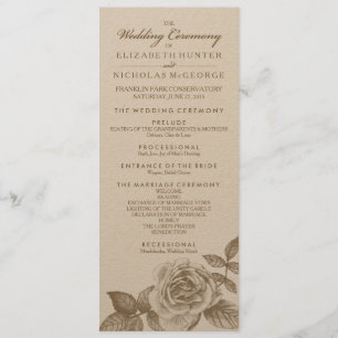 Rose Sketch Wedding Programme en Sepia