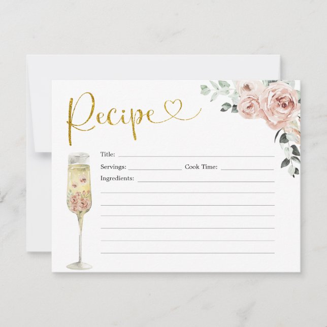 Rose Soiree-Rezept-Karte Gold und Rosa Einladung (Vorderseite)