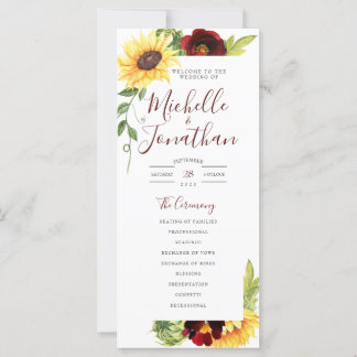 Rose Sonnenblumen Hochzeitsprogramm große Flachkar