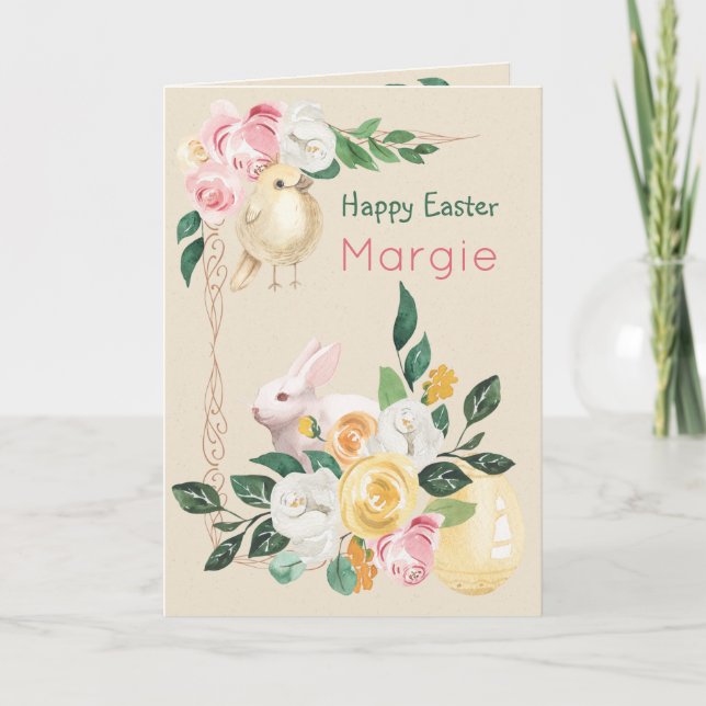Rose, sonniges und goldenes Ei Personalisiert Oste Karte (Vorderseite)