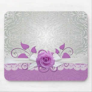 Rose Spitzensilber/Lila Damasmousepad Mousepad
