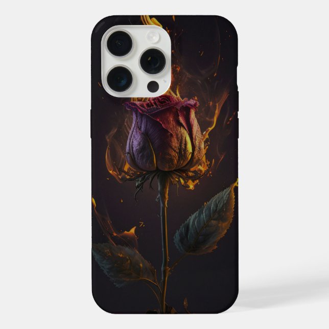 Rose stand in Flammen iPhone 15 Pro Max Hülle (Rückseite)