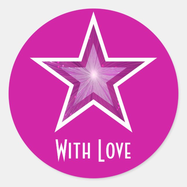 Rose Star 'With Love' rond autocollant rose (Devant)