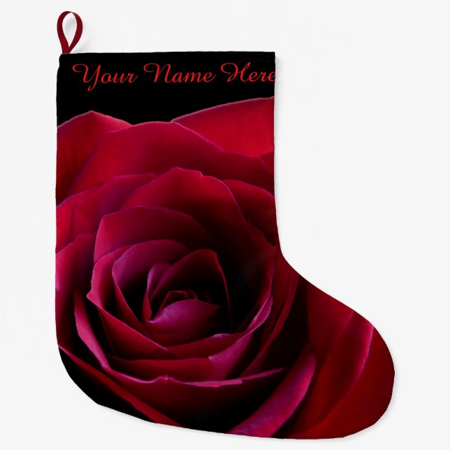 Rose Strumpf Rote Rose Weihnachten Strumpf Maßgesc Großer Weihnachtsstrumpf (Vorderseite)