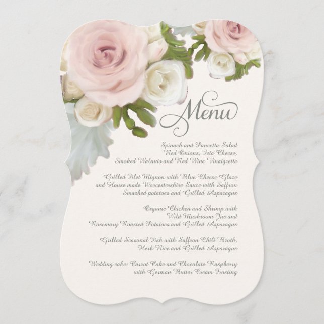 Rose Succulent Romantique Floral Mariage Menu (Devant)