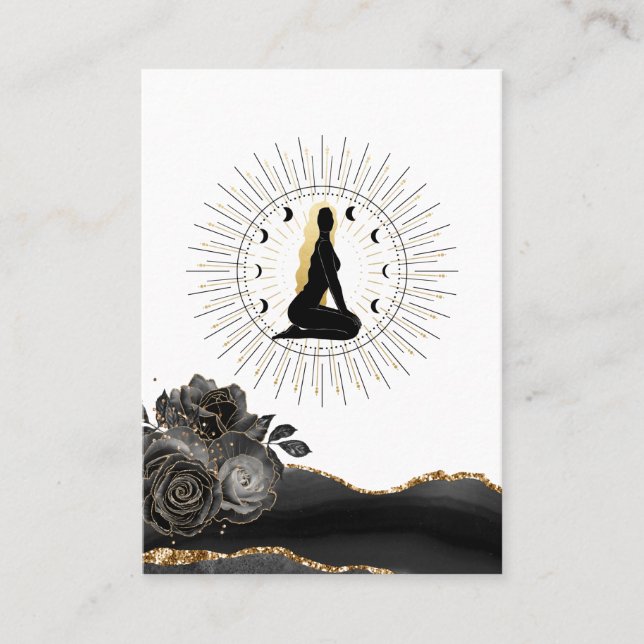 *~* Rose Sun Rays Goddess Black Gold Moon Frauen Visitenkarte (Vorderseite)