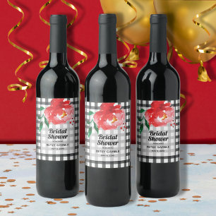 Rose sur Black & White Check Étiquettes de vin