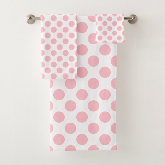 Rose sur blanc Grand Taille Pois Serviette de bain (En situation)