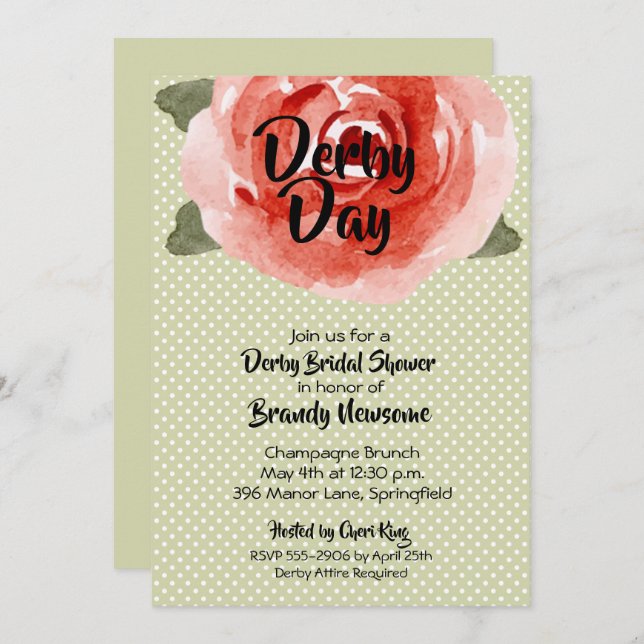 Rose sur Lime Derby Invitations de douche nuptiale (Devant / Derrière)