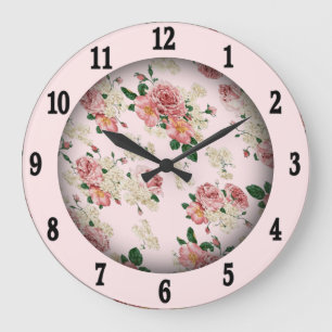 Rose sur rose Vintage rose grande horloge