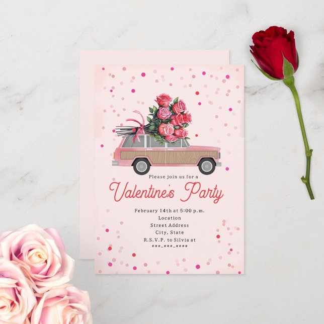 Rose SUV Truck Confetti Valentine Party Einladung (Von Creator hochgeladen)