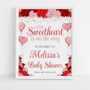 Rose Sweetheart Balloon Valentine Girl Babydusche Poster