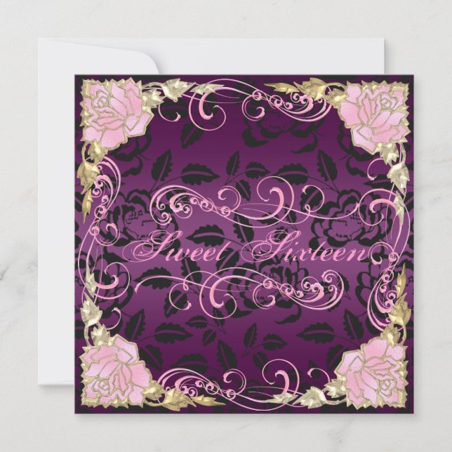 Rose & Swirl Rose Sweet 16 Anniversaire Invitation (Devant)