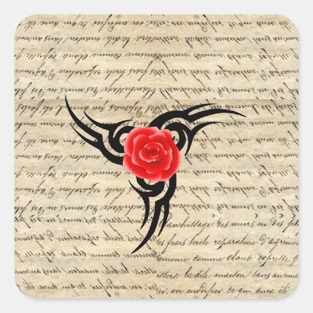 Rose Tattoo Quadratischer Aufkleber (Vorderseite)